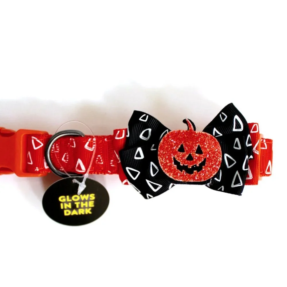 Halloween Pumpkin Adjustable Dog Collar Size M 14 in - 20 in
